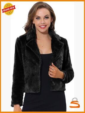 Women's Cropped Faux Fur Jacket Lapel Cardigan Shrug Winter Coat Outfit
